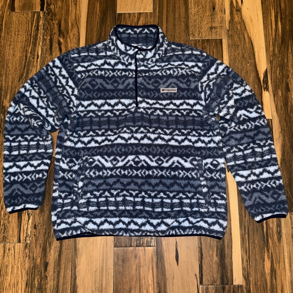 Columbia Men's Navy and White Quarter Button Pullover